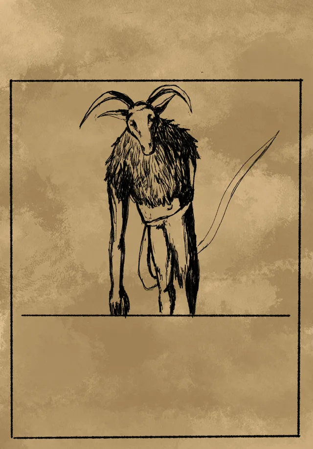 Hand-inked demon card on parchment.